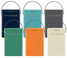 Image of six rectangular Fieldbar Drinks Box Coolers from the Fieldbar Drinks Box Cooler Collection in various colors: dark blue, teal, light blue, dark gray, orange, and cream. These cooler boxes feature a handle on top and deliver excellent thermal performance. Fieldbar Cooler, Frat Cooler Miller Lite, Metal Drink Cooler, Metal Cooler, Starbucks Merchandise, Custom Cooler, Small Cooler, Sea Boat, Lotion Candles