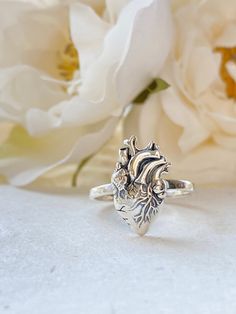 ☑️The ring is .925 Sterling Silver. ♥️ Follow us and like us on Instagram for discount codes and new designs @mathewandmarieco Anatomical Jewelry, Inexpensive Jewelry, Ring Heart, Jewelry Heart, Anatomical Heart, Human Heart, Cheap Jewelry, New Designs, Heart Jewelry