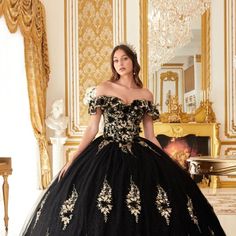 Quinceanera Dresses With Intricate Embroidery, Elegant Embroidered Quinceanera Gown, Intricate Embroidery Ball Gown For Gala, Black Floor-length Dress For Quinceanera, Embellished Black Gown For Debutante Ball, Black Embellished Gown For Debutante Ball, Black Dress For Debutante Ball, Black Embroidered Evening Dress For Gala, Embroidered Black Gown For Gala