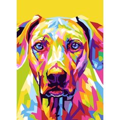 a painting of a dog on a yellow background