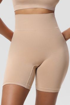 Beige Tummy Control High Waisted Shaper Shorts High-cut Leg Bottoms With Built-in Shorts, Beige High Stretch Mid-thigh Bottoms, Beige High-stretch Mid-thigh Bottoms, Short Length Shapewear Bottoms With Wide Waistband, Compression Shapewear Bottoms, Short Length, High Waist Smoothing Beige Bottoms, High Waist Smoothing Shapewear For Summer, High-waist Smoothing Shapewear For Summer, High Stretch Smoothing Beige Bottoms