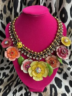 Betsey Johnson Vintage Secret Garden Ladybug Bright Colorful Flower Necklace | eBay Multicolor Flower Necklace For Spring Gift, Multicolor Flower Necklace As Spring Gift, Spring Multicolor Flower Necklace As Gift, Multicolor Flower Decorated Jewelry For Spring, Spring Multicolor Floral Jewelry, Spring Multicolor Flower Decorated Jewelry, Multicolor Flower Charm Necklace For Spring, Multicolor Flower Necklace With Flower Decoration, Vintage Multicolor Jewelry For Spring