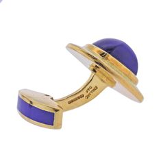 Pair of 18k yellow gold cufflinks by Deakin & Francis, decorated with enamel and lapis lazuli. DESIGNER: Deakin & Francis MATERIAL: 18k Gold GEMSTONES: Lapis DIMENSIONS: Cufflink top is 19mm x 19mm. MARKED/TESTED: D&F, English marks, England. WEIGHT: 34.3 grams CONDITION: Previously Owned/Excellent Condition Luxury Men's Enamel Jewelry, Designer Polished Round Cufflinks, Designer Round Cufflinks With Polished Finish, Designer Cabochon Jewelry Gift, Designer Cabochon Jewelry For Gifts, Designer Cabochon Jewelry As Gift, Designer Cabochon Jewelry As A Gift, Designer Yellow Gold Enamel Jewelry, Designer Enamel Jewelry As A Gift