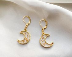 Handmade Earring Women Turkish Handmade Silver Ladies | Etsy Elegant Crescent Earrings For Gift, Crescent Earrings For Anniversary, Crescent Shaped Earrings For Anniversary, Elegant White Crescent Earrings, Moon Shaped Gold Sterling Silver Earrings, Gold Crescent Earrings For Anniversary, Sterling Silver Yellow Gold Moon Earrings, Gold Single Moon-shaped Earring, Pierced Yellow Gold Moon Jewelry