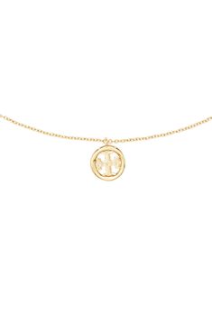 A dainty logo medallion serves as a pretty focal point for this delicate goldtone necklace. 15" length; 2" extender; 3/8"W x 1/2"L pendant Goldtone plate/moonstone Imported Gold Classy Necklace, Cute Dainty Necklaces, Dior Necklace Gold, Light Gold Jewelry, Jewelry Inspo Necklaces, Everyday Gold Necklace, Dainty Logo, Gold Short Necklace, Preppy Necklaces