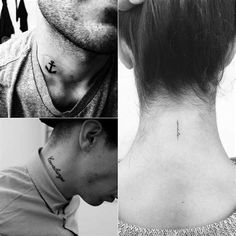 four different pictures of people with tattoos on their neck