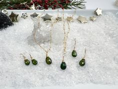 Choice of beautiful faceted Green Tourmaline Necklace or Earrings, each accented with a Herkimer diamond to give them that extra sparkle. Each gemstone is hand selected to match as closely as possible in this set. All stones come from the same strand of Green Tourmaline or Herkimer gemstones. Choose from: Green Tourmaline & Herkimer Necklace - Faceted Briolette on 16-18" gold filled chain. Briolette & Herkimer pendant measures 1 1/4" X 3/8". Pendant is removable for flexibility. Green Tourmaline Holiday Necklace, Tourmaline Earrings, Garnet Necklace, Tourmaline Necklace, Layering Necklace, Herkimer Diamond, Tourmaline Gemstone, Green Tourmaline, Gold Filled Chain