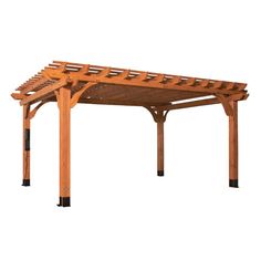 a wooden pergola with black legs on an isolated white background