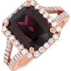 Royal 14K Rose Gold Rhodolite & Diamond Ring - 5.90 Carat Total Gem Weight Luxury 14k Rose Gold Diamond Ring, Luxury Rose Gold Rings With Accent Stones, Elegant Rose Gold Diamond Ring With Accent Stones, Luxury 14k Rose Gold Halo Setting Rings, Luxury 14k Rose Gold Diamond Ring For Formal Occasions, Luxury 14k Rose Gold Rings With Halo Setting, Exquisite Rose Gold Rings For Formal Occasions, Luxury Rose Gold Ruby Ring With Halo Setting, Elegant Ruby Ring In 14k Rose Gold