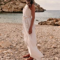 Nwt. Gorgeous, Flowy White Cotton Dress. It Gives Grecian Goddess On A Trip To The Islands Note: The Belt It Came With Is Not As Thick As The Belt Pictured In The Stock Photos. Elegant Flowy Beach Dress For Daywear, Elegant Sleeveless Beach Cover-up Dresses, Elegant Sleeveless Beach Dress For Brunch, Elegant Sleeveless Summer Boho Dress, Elegant Sleeveless Boho Dress For Summer, Elegant Beige Sundress For The Beach, Elegant Beige Sundress For Beach, Elegant Beige Beach Sundress, Sleeveless Maxi Dress For Beach Wedding In Spring