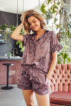 Averie Cute Summer Sleep Sets, Short Lounge Set, Ladies Sleepwear, Beautiful Tiger, Streetwear For Men, Women Pajamas, Summer Pajamas, Soft Rose, Sleep Set