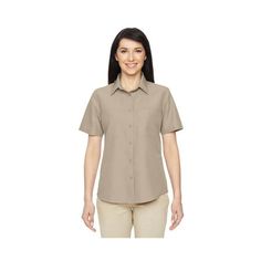 Lining; 100% polyester mesh in upper back. Chest pocket with pen slots and pocket flaps. Structured collar with integrated collar stays. Back vent system for added breathability. Full button closure Size: XL.  Color: Beige.  Gender: female.  Age Group: adult. Collar Stays, Women's Button Down Shirt, Short Sleeve Dress Shirt, Glen Plaid, Knit Shirt, Work Shirts, Key West, Wholesale Clothing, Fleece Jacket