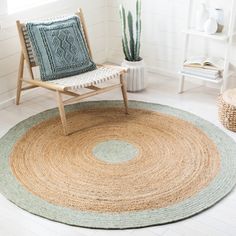 a chair and rug in a room