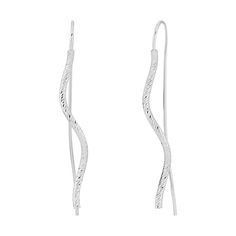 These earrings prove that sometimes straightforward is not the only answer. They feature a curved line drop that meanders its way down the sides of your ears. Their etched texture adds interest but if you really want to kick them up a notch, pair them with sparkling studs or huggies in your second hole. The pieces come with a ".925" sterling silver quality stamp as a symbol of guaranteed product quality. Made in Italy. Zirconia Earrings, Way Down, Sterling Earrings, You Really, Sterling Silver Earrings, Cubic Zirconia, Jewelry Earrings, Sparkle, 925 Sterling Silver