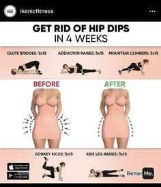 the before and after image shows how to get rid of hip dips in 4 weeks