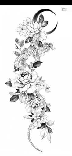 a black and white drawing of flowers on a white background with the letter s in the middle