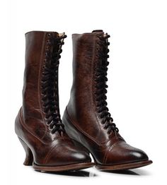 Mirabelle Victorian Mid-Calf Leather Boots in Teak Rustic by Oak Tree Farms Brown Boots Women, Elegant High Heels, Pointed Toe Boots, Pointed Heels, Martin Boots, Pointed Toe Shoes, Mid Calf Boots, Brown Boots, Western Boots