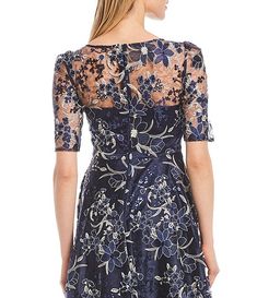 Eliza J Illusion Boat Neck 3/4 Sleeve Embroidered Lace Midi Dress | Dillard's Lace Dress With Illusion Neckline And Short Sleeves, Lace Dresses With Illusion Neckline And Short Sleeves, Party Dresses With Floral Applique And Short Sleeves, Short Sleeve Evening Dress With Lace Patchwork, Fitted Floral Applique Lace Dress, Evening Dress With Lace Patchwork And Short Sleeves, Floral Applique Fitted Lace Dress, Fitted Short Sleeve Dress With Floral Applique, Short Sleeve Dress With Lace Patchwork For Evening