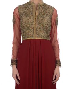 This maroon shaded long anarkali suit is in Pure gorgette fabric. Yoke part of this anarkali suit embroidered in golden zari and thread and sequin. This long anarkali is designed in such a way that it gives straight look. Padded yoke and zip closure. Sleeves are of net but its optional you can also choose gorgette sleeves. This maroon shaded long anarkali suit comes with Pure crepe churidar and Pure chiffon dupatta. Unstitched Gold Embroidered Anarkali Set, Semi-stitched Anarkali Set With Gold Embroidery, Straight Kurta, Semi-stitched Straight Kurta Anarkali Set With Gold Embroidery, Semi-stitched Anarkali Kurta With Gold Embroidery, Unstitched Anarkali Set With Gold Embroidery, Unstitched Gold Embroidery Anarkali Set, Anarkali Gown With Gold Embroidery, Formal Maxi Anarkali Set With Intricate Embroidery, Formal Maxi Length Anarkali Set With Intricate Embroidery