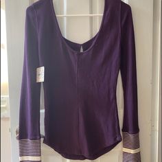 Detailed Cuff Thermal Shirt Brand New With Tags Purple Cotton Top With Ribbed Cuffs, Purple Cotton Tops With Ribbed Cuffs, Stretch Long Sleeve Tops With Button Cuffs, Long Sleeve Stretch Top With Button Cuffs, Long Sleeve Tops With Button Cuffs And Stretch, Purple Tops With Ribbed Cuffs, Fitted Cotton Tops With Striped Cuffs, Stretch Tops With Button Cuffs For Fall, Fitted Long Sleeve Tops With Striped Cuffs