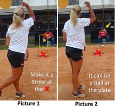 a woman throwing a frisbee on top of a baseball field next to another woman