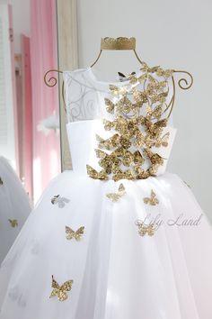 Elegant Ball Gown Dress For Birthday, Summer Wedding Princess Dress Ball Gown, Summer Wedding Ball Gown Princess Dress, Elegant Butterfly-shaped Party Dress, Princess White Fairy Wedding Dress, Whimsical Tulle Dress For Baptism, Whimsical Tulle Dresses For Baptism, Gold Princess Dress For Summer Dress-up, Butterfly Shape Tulle Party Dress