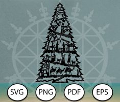 three different types of christmas trees with the words svg and png on them