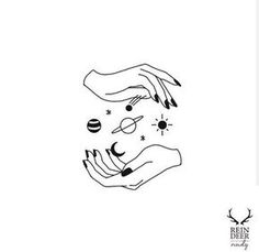 two hands reaching for each other with the moon and stars above them, in black and white