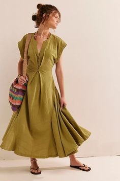 Outta Here Midi | Free People Midi Semi Formal Dress, Farming Dress, Summer Dress And Sneakers, Loose Summer Outfits, Modest Summer Dress, Bbq Outfits, Mom Fits, Elevated Casual, Modest Style