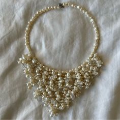 What: Choker Necklace With Beautiful White/Cream Baroque Pearls And Crystals!! The Detail And Intricacy In This Is Incredible. A Way To Elevate An Outfit Or A Tshirt For Sure!!! Condition: Nwot. No Marks, Stains, Rips, Weird Smells Or Any Major Signs Of Wear! Elegant Cream Beaded Necklaces With Pearl Drop, Elegant White Pearl Bib Necklace, Cream Beaded Pearl Necklace For Party, Cream Pearl Jewelry For Party, Party Jewelry With Cream Pearls, Elegant Handmade Cream Pearl Necklace, Elegant Cream Beaded Bridal Necklace, Party Cream Pearl Jewelry, Cream Pearl Necklaces For Party