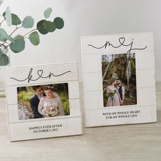 two wooden frames with the words mr and mrs written on them next to each other