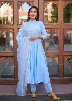 Zubeida Powder Blue Anarkali Set - Trendroots