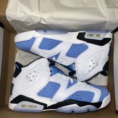 Air Jordan 6 Unc About This Item: University Blue/Black-White 384665410 Brand New With Box Size: Available : Womens Size 7 = Big Kids 5.5 Blue Low-top Basketball Shoes With Perforations, Blue Synthetic Sneakers With Perforations, Blue Synthetic Breathable Sneakers, Blue Lace-up Basketball Shoes With Perforations, Jordans 6, Blue And White Jordans, Girly Sneakers, Tenis Jordan, Nike Shoes Blue