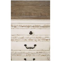 an old white dresser with drawers and knobs