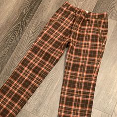 Plaid Pants - Laminiatura Casual Plaid Pants With Welt Pockets, Casual Plaid Bottoms With Welt Pockets, Orange Cotton Pants For Fall, Trendy Orange Pants For Fall, Casual Orange Pants For Fall, Orange Ankle-length Pants With Pockets, Orange Trousers For Fall, Orange Straight Leg Bottoms For Fall, Casual Fitted Orange Pants