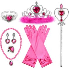 PRICES MAY VARY. 【Princess Gloves Set for 3-6 yr】Does your little girl have plenty of princess accessories, but need all the fun items, especially the princess gloves and wand? BIBUTY princess dress up, a hit for imaginative play time with 7 pcs of 1* princess crown, 1* princess necklace, 1* pairs of princess gloves & earrings，1* wand & ring & bracelet. Great variety in girl's options. One size for 3-6 yr. 【A Cute Set for Any Princess】 Super cute princess accessory dress up set to suit most of t Disney Princess Cupcake Dress, Halloween Party Girls, Princess Gloves, Necklace Princess, Kostuum Halloween, Girls Crown, Princess Jewelry, Princess Cosplay, Princess Dress Up