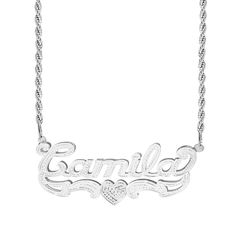 This Rhodium Beaded "Double" Nameplate is available in 925 Sterling silver. This design Choose up to 10 characters to make your unique name. Customizable With: Names, or Words Closure: Lobster Clasp Metal Plating Selection: Sterling Silver 14k Gold over Silver Two-Tone. Sterling Silver Sliver Necklace, Monogrammed Cufflinks, Swarovski Heart, Name Earrings, Crown Necklace, Diffuser Necklace, Nameplate Necklace, Monogram Necklace, Mothers Necklace