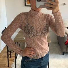 Blush Lace Top For Going Out, Sheer And Comfy. Never Worn. Brand Outfits, Sheer Mesh Top, Branded Outfits, Sheer Lace Top, Sheer Shirt, Sheer Top, Sofia, Pink Ladies, Lace Top