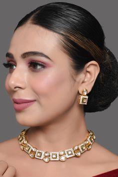 Handcrafted Embellished With Kundan Work , adorn this necklace set For A Classic Look. Necklace : Length - 30in, Width - 0.6in Closure : Adjustable Dori   Earring: Length - 1.1in, Width - 0.5in Closure : Pushback Care Instruction  Spot-Cleaning only. Store in a  pouch& box. Keep away from fragrance and water. Luxury Yellow Gold Kundan Necklace For Puja, Necklace With Earrings Gold, Kundan Jewellery Set, Indian Jewelry Sets, Kundan Necklace, Kundan Necklaces, Stone Studs, Handcrafted Necklace, Wedding Jewellery Necklace