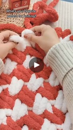 someone is crocheting a red and white afghan on a bed with the words, what's your favorite pattern?