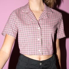 New Never Worn Button Up, Plaid, Cropped Tee With Tag! Tops Brandy Melville, Plaid Top, Cropped Tee, Brandy Melville Tops, Plaid Tops, Crop Tee, Brandy Melville, Pink Black, Brandy