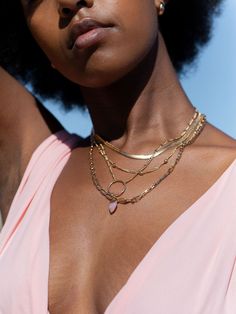 A classic piece for your collection, the Konani is a stunning addition. Made from 18kt Gold Filled, this versatile, elegant necklace is a striking statement worn alone or with a bevy of other beauties. This chain style is delicate; be careful not to bend, squeeze, or fold as it may permanently damage the chain. Always store it flat to keep it protected. ✦ DETAILS ✦ ✧ Konani - (koh-NAH-nee) - shining. ✧ Available in 2 thicknesses; 4mm or 5mm. ✧ 18kt gold filled herringbone chain. ✧ All Ke Aloha J Elegant Gold-plated Herringbone Necklace, Luxury Jewelry Chain For Layering, Luxury Necklaces With Adjustable Chain For Layering, Luxury Yellow Gold Necklaces For Layering, Gold-plated Figaro Chain Necklace For Everyday Luxury, Elegant Snake Chain Necklaces For Layering, Luxury Delicate Chain Necklaces For Layering, Modern Gold Plated Jewelry With Figaro Chain, Elegant Round Figaro Chain Necklace