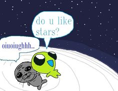 an image of a cartoon dog and cat on the moon saying do u like stars?