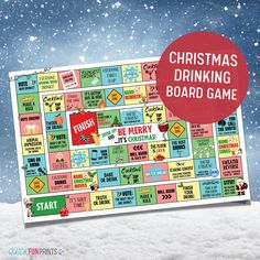 a christmas drinking board game is shown in the snow