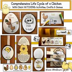 a collage of chicken themed activities and crafts