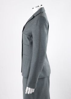 GIVENCHY Couture A/W 1998 ALEXANDER McQUEEN Blue Gray Tailored Blazer Skirt Suit For Sale at 1stDibs Classic Long Sleeve Skirt Suit For Tailoring, Classic Fitted Skirt Suit With Pockets, Classic Fitted Wool Skirt Suit, Alexander Mcqueen Blazer, Alexander Mcqueen Blue, Givenchy Couture, Blazer And Skirt, Suits For Sale, Tailored Blazer