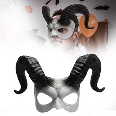 PRICES MAY VARY. Material: The halloween goat horn mask is made of PVC, smooth and durable, non-toxic and environmentally friendly, safe, lightweight and comfortable to wear. The paint color is not easy to peel off or fade. Unique and Funny The scary black goat horns are very beautiful and majestic,its novelty design will attract people's attention immediately, enough to make you shine at the party. Comfortable Design The half-face design ram horns devil mask does not affect breathing, and the l Goat Skull Mask, Monster Animal, Goat Mask, Sheep Skull, Black Goat, Devil Mask, Goat Horns, Goat Skull, Horn Headband