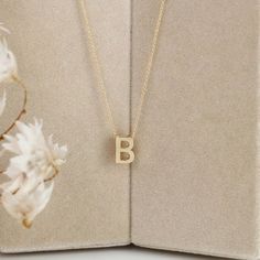 Make Your Mark With Our Custom Letter B Necklace - A Stunning And Personalized Accessory That'S As Meaningful As It Is Beautiful. Gold B Necklace, B Letter Necklace, A Letter Necklace, Letter B Necklace, B Letter Design, B Necklace, Letter Necklace Initials, Gold Initial Necklace, Initial Necklace Gold