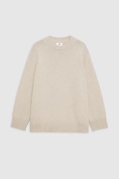 ANINE BING Rosie Cashmere Sweater - Oatmeal Classic Cashmere Sweater In Neutral Color, Classic Oversized Beige Sweater, Oversized Classic Beige Sweater, Beige Cashmere Sweater For Everyday, Everyday Beige Cashmere Sweater, Classic Cream Cashmere Sweater, Cream Cashmere Sweater With Ribbed Cuffs, Classic Beige Sweater With Ribbed Collar, Classic Neutral Sweater For Work