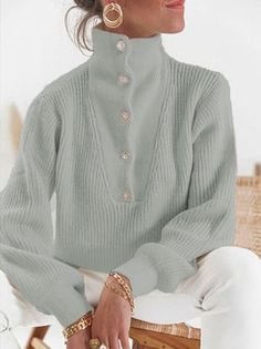 Plain Sweaters, Patchwork Top, Button Sweater, Long Sleeve Knit Sweaters, Casual Everyday, Jumper Sweater, Jumpers For Women, Long Sleeve Knit, Women Pullover